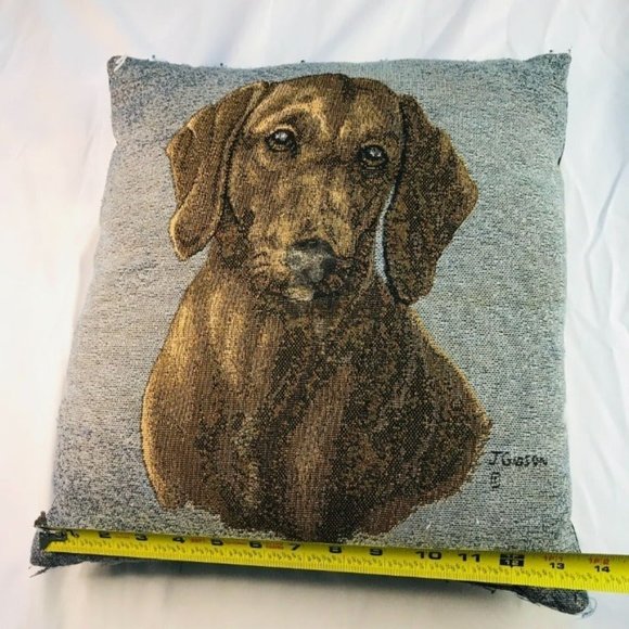 Dachshund Dog Needlepoint Throw Pillow 16"x14.5" Signed J GIBSON VGC - Picture 7 of 10